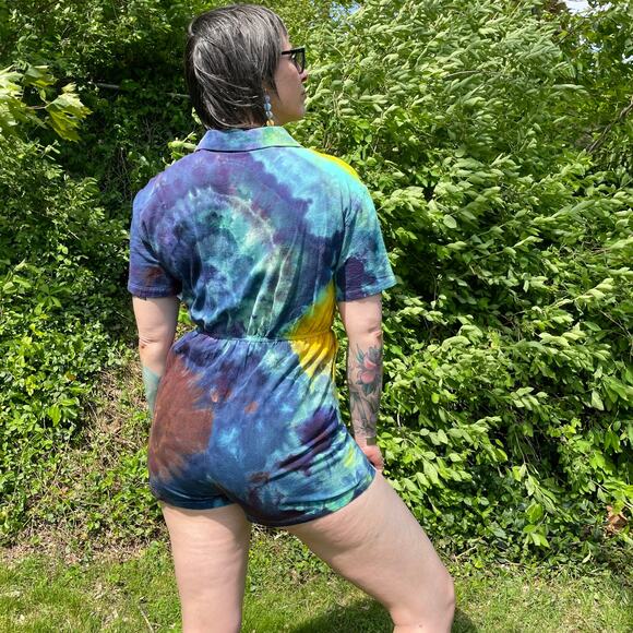 Ice Dyed Romper - Tie Dyed Upcycled - Pockets Soft Summer Spring (Women's Small) - Picture 3 of 14